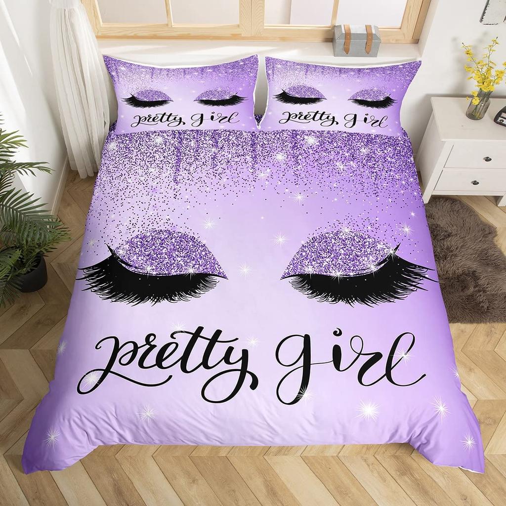 Пододеяльник для девочек с короной, ресницами, размера твин, квин, великолепный, с блестками, бриллиантами, в принцессном стиле, постельный комплект, романтичный пододеяльник с бантом