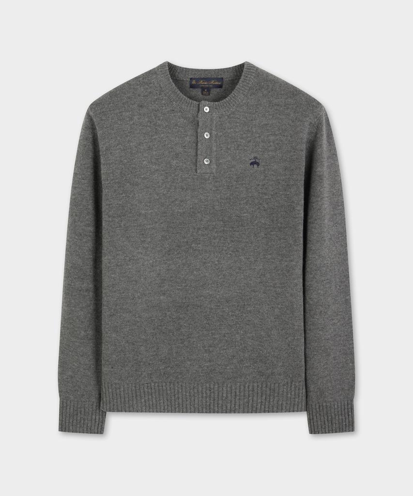 BROOKS BROTHERS Wool Henley Neck Sweater (Charcoal) (Bbwrmog422)