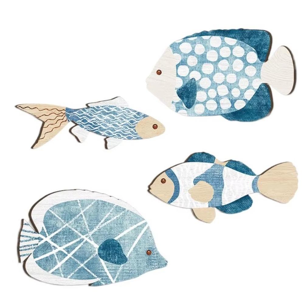 4pcs Wooden Tropical Fish Wall Decoration Vintage Ocean Animal Ornaments  Kids Room Decor