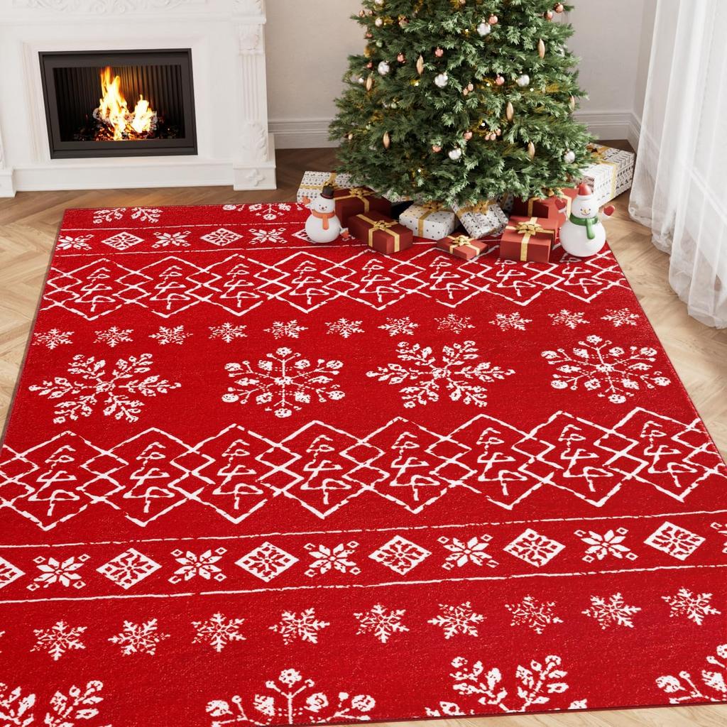 Рождественский ковер Красная снежинка Ковер для гостиной Спальни Моющийся Нескользящий коврик для Кухни Прихожей Ванной Комнаты Домашний декор