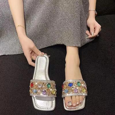 2024 Лето Новые Женские Женские Тапочки с Кристаллами Открытые Носки Туфли для Женщин Модные Роскошные Пляжные Нескользящие Шлепанцы Женские Zapatos