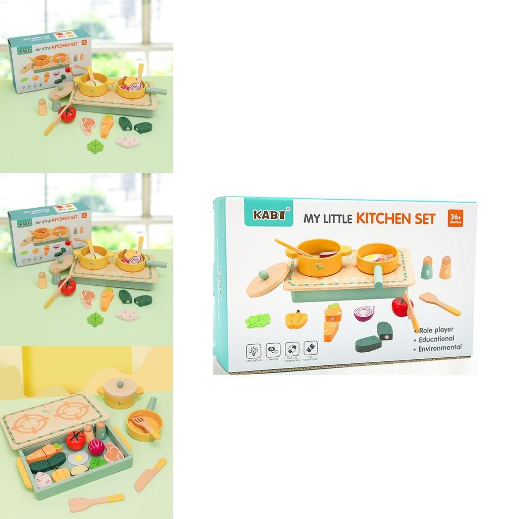 Fun Wooden Simulation Kitchen Vegetable And Fruit Cooking Children Toy Set For Preschool Home Learning