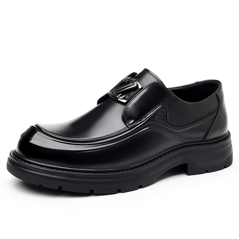 Fashion Round Toe Leather Loafers Men Classic Trend Man Casual Shoes Casual Leather Mle Oxford Shoes Thick Bottom Walking Shoes Slip-On