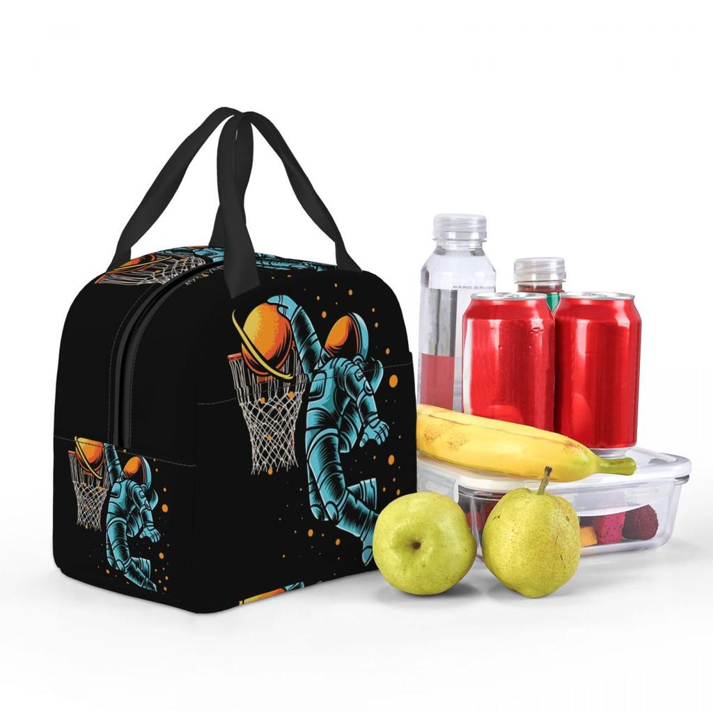 Astronaut Playing Basketball In Space Insulated Lunch Bag for Women Children Portable Food Boxes Thermal Lunch Box Tote