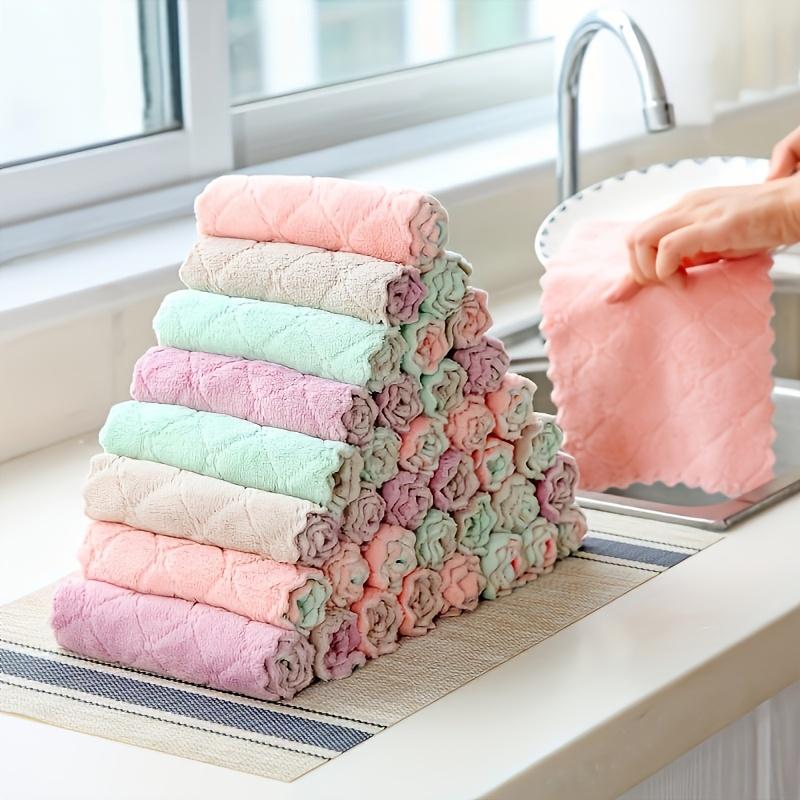 12 Microfiber dishwashing cloth Thickened coral fleece double-sided dishcloth Soft absorbent towel Powerful stain removal Scouring