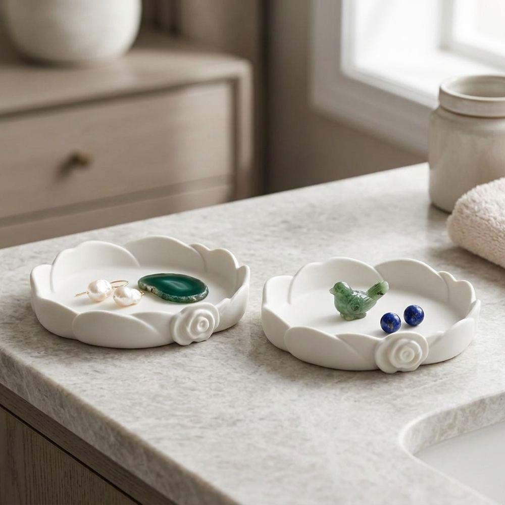 Non-Slip Base Rose-Shaped Jewelry Storage Tray 3D Printed Rose Trinket Tray Vanity Tabletop