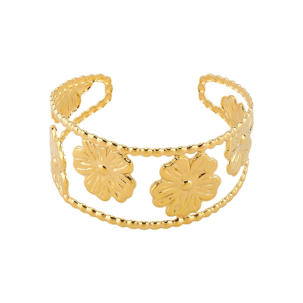 ZR0111 stainless steel European and American fashion ring retro niche design flower bracelet opening adjustable jewelry women