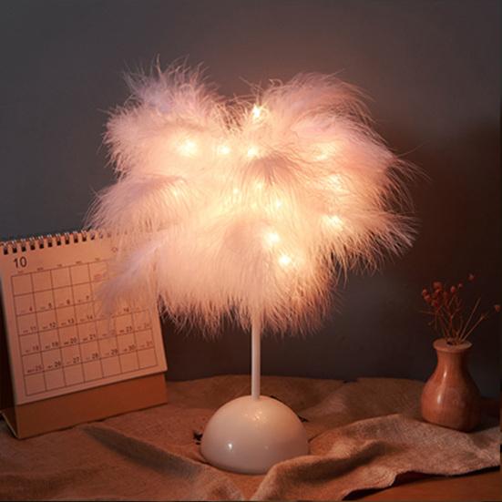 Yousheng Feather Night Light Table Lamp LED Romantic Bedside Lamp for Girls Room Wedding Party Decor Battery Powered Decorative Accent Light for Home
