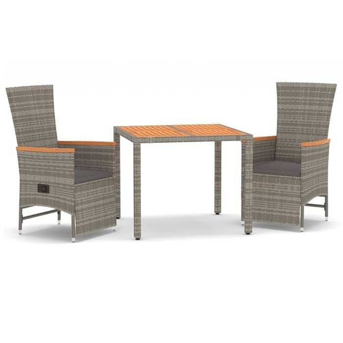 VidaXL 3-piece Garden Dining Set Grey Cushions Resin Wicker, Dining Set, Dining Set 3157555