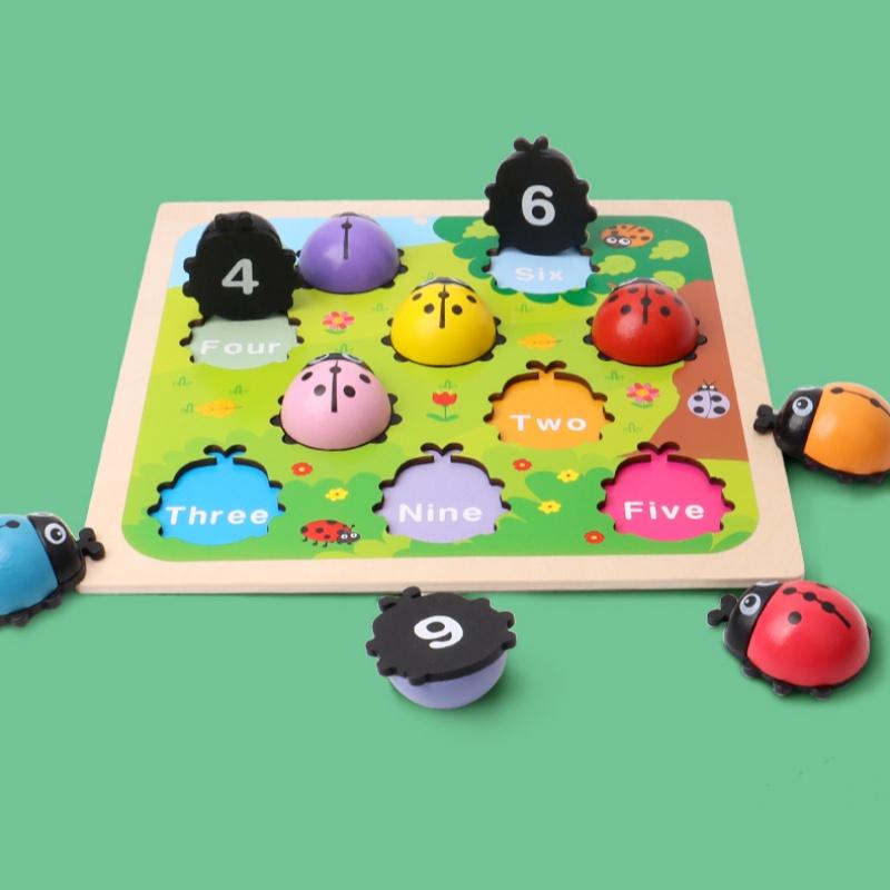 Монтессори Жук-счетчик Деревянные развивающие игрушки для детей Игра на счет палочками Божья коровка Математическая игрушка Изучение чисел Раннее развитие
