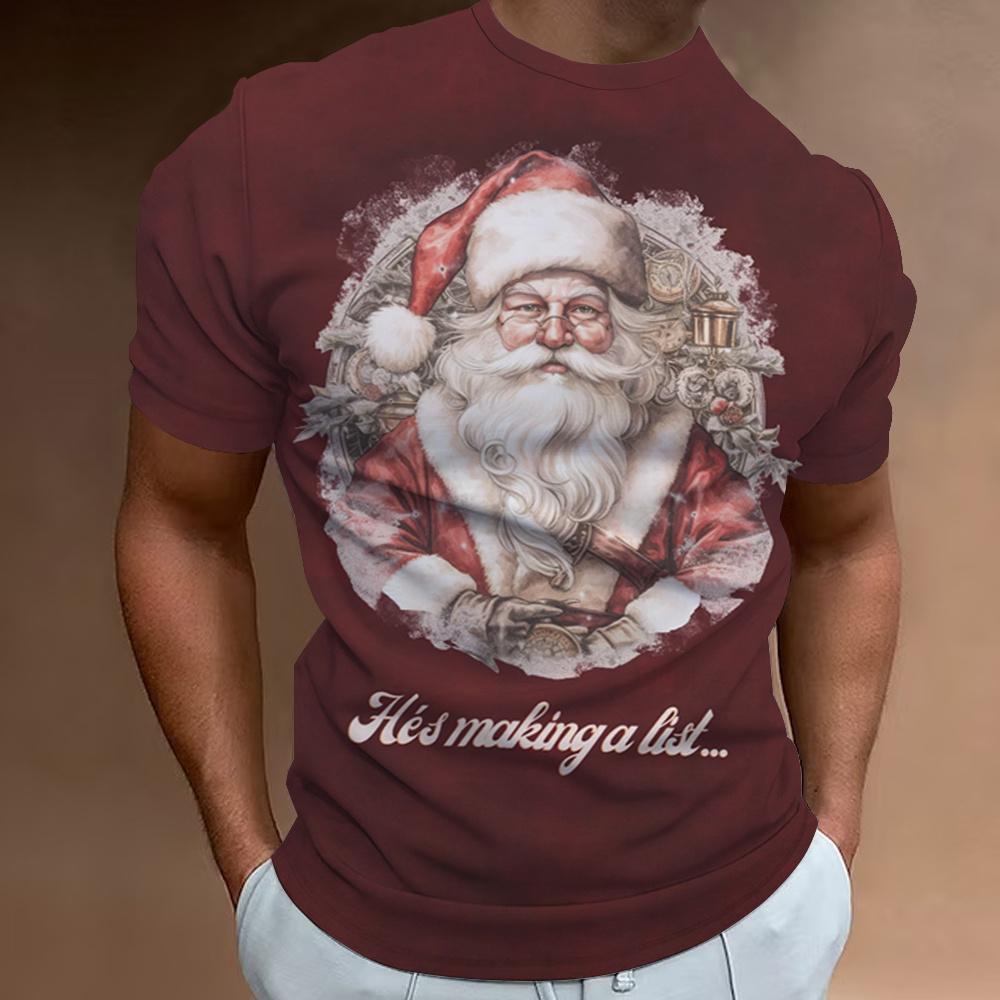 Рождественская мужская футболка с принтом Санта-Клауса, короткий рукав, повседневный свитер с круглым вырезом, уличная одежда, топы для активного отдыха, футболка, свободная мужская одежда