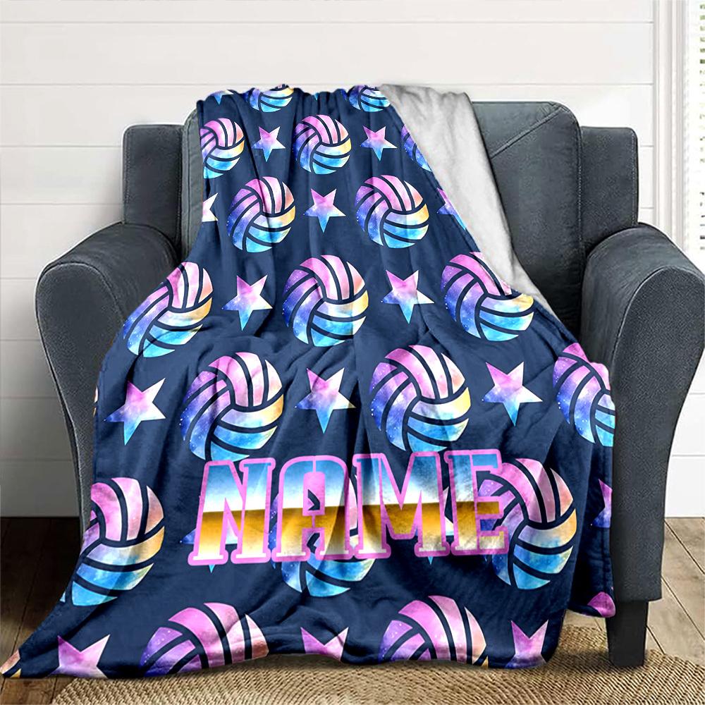 Volleyball And Stars Pattern Design Artwork Multipurpose Customizable Blanket Customize Text Durable Comfort Versatile For Sofa Couch Office Bed