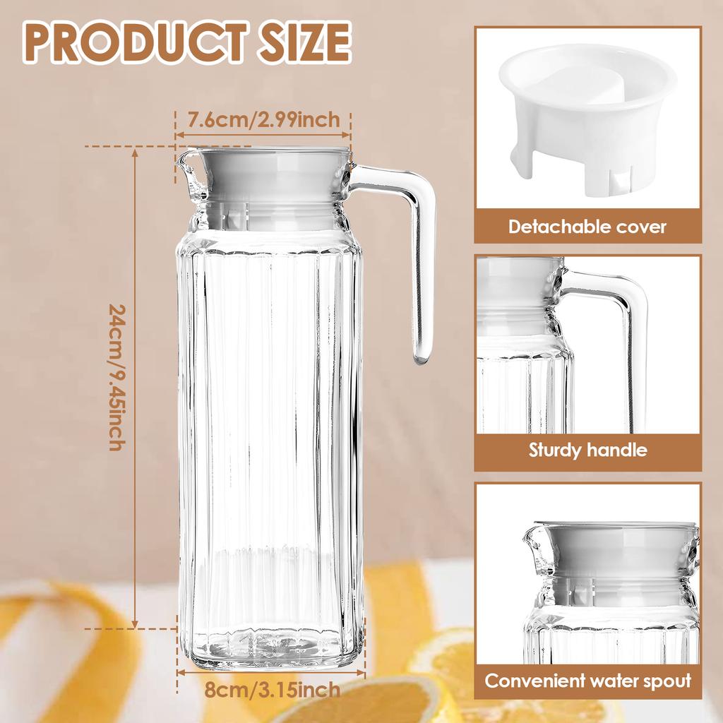 2Pack Plastic Pitcher with Lid 1.1L Water Jar with Ribbed Design BPA-Free Water Pitcher Clear Plastic Water Pitcher with Vented