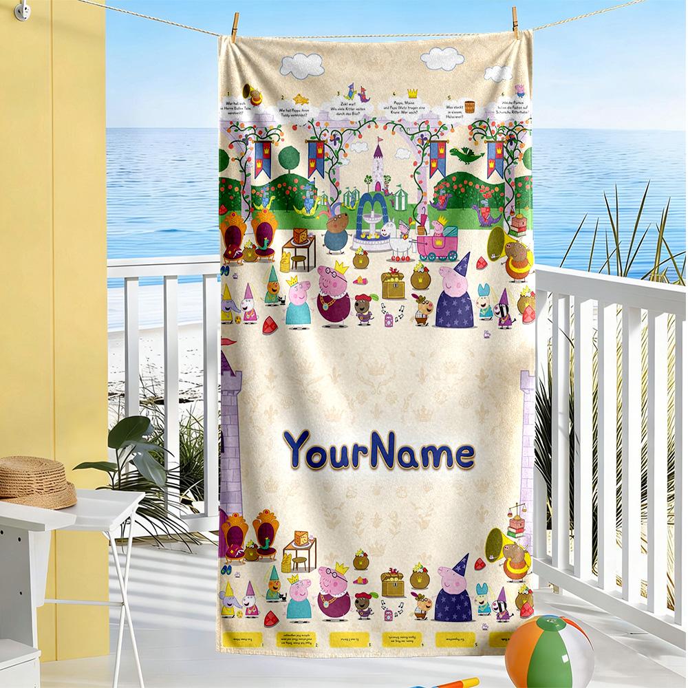 Peppa Pig Personalized Text Beach Towel High Absorbency & Quick-Dry Portable for SwimmingBeachCamping Travel Beach AccessoriesGym