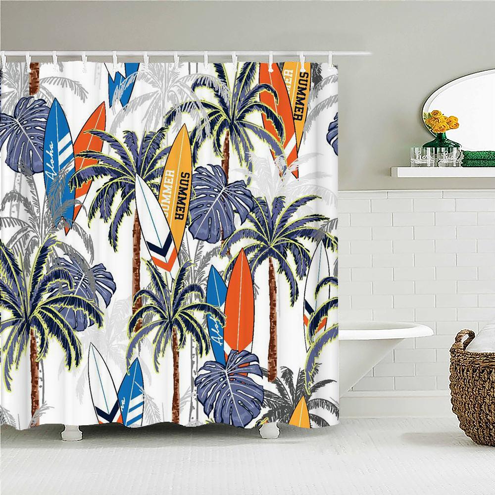 Sunlight Beach Waterproof Fabric Shower Curtains 3D Printing Palm Tree Bath Curtain For Bathroom Bathtub Decoration With Hooks