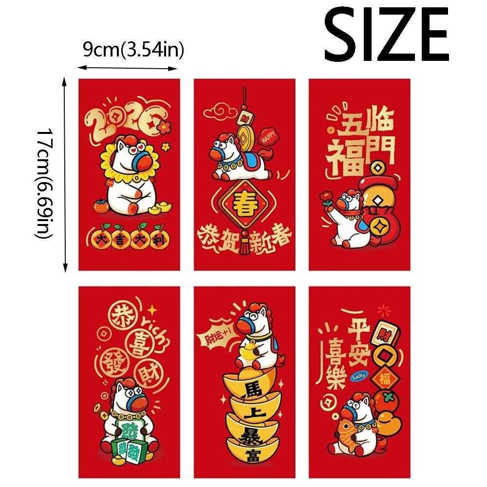 6Pcs/Set Paper Craft 2026 Horse Year Red Envelope Cartoon 2026 Horse Year Red Pocket Lunar New Year