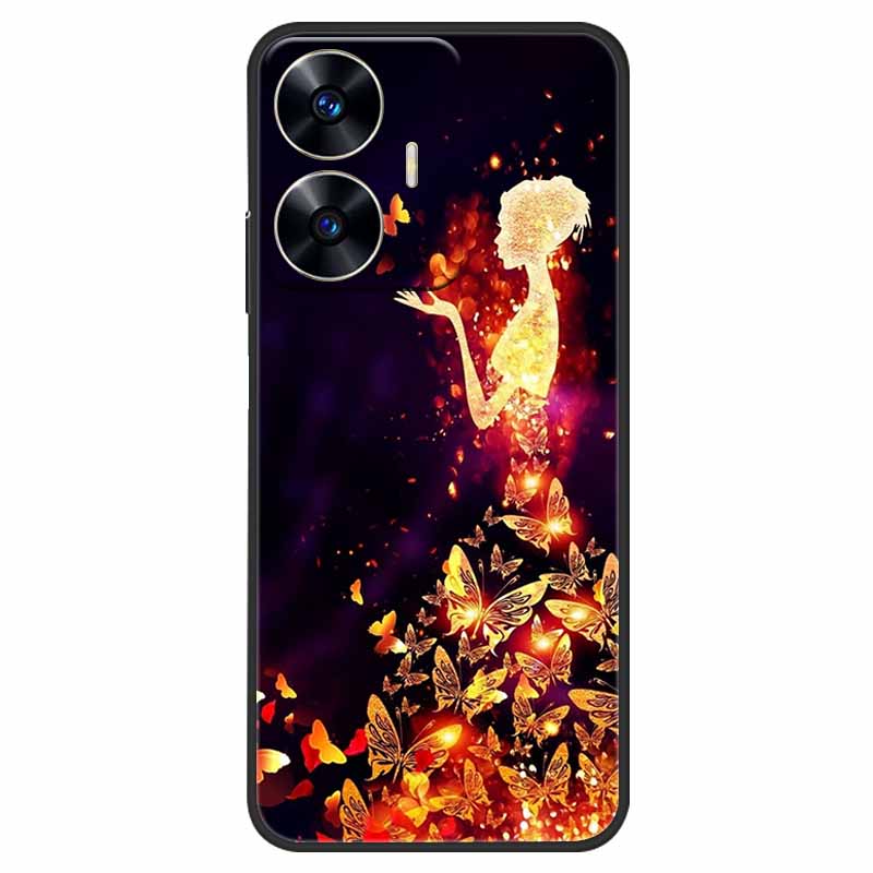 Чехол для телефона Realme C55 Черный Силиконовый Fundas Для Realme C55 RMX3710 ТПУ Мягкая Задняя Панель Coque Звезда Нарисована на RealmeC55 C 55