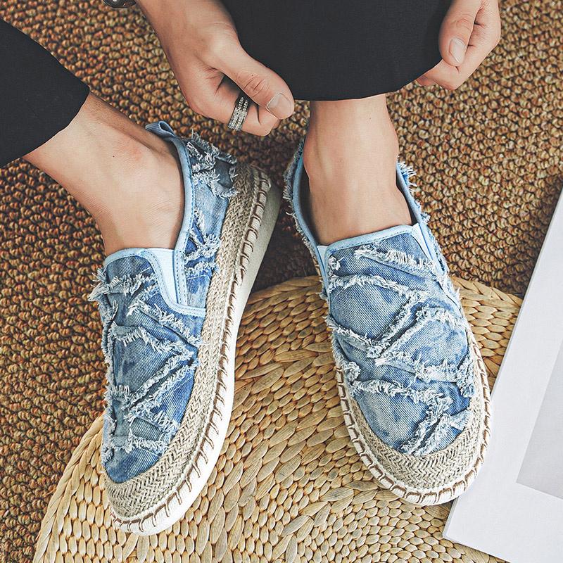 2024 Новые черные мокасины мужские модные туфли ручной работы на плоской подошве мужские повседневные парусиновые туфли дышащие рыбацкие эспадрильи мужские туфли без застежек