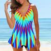 Женский купальник с бретелями и красочным треугольным принтом, бикини с коротким топом, купальник