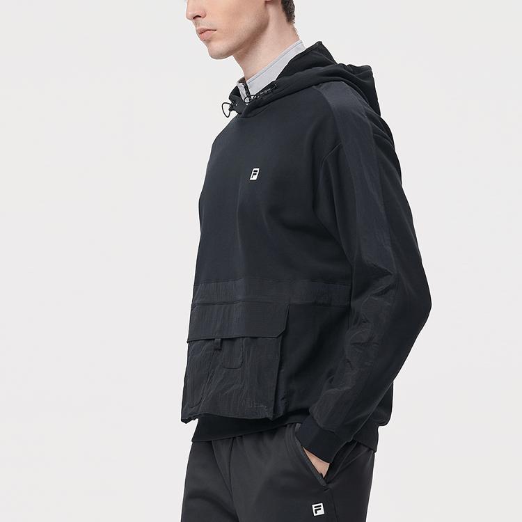 Fila Легкая толстовка с капюшоном для занятий спортом с большим карманом, цветной блок, однотонная, мужская, черная A11M141224F-BK