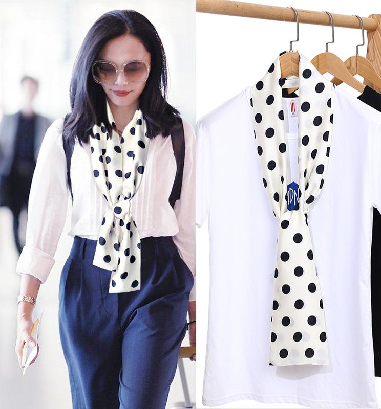 Шарф из искусственного шелка, сезонный маленький шарф, повязка на голову, длинный шарф, универсальный женский шарф с завязками