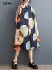 Повседневное платье с принтом, свободное женское платье средней длины с короткими рукавами DMJ4073