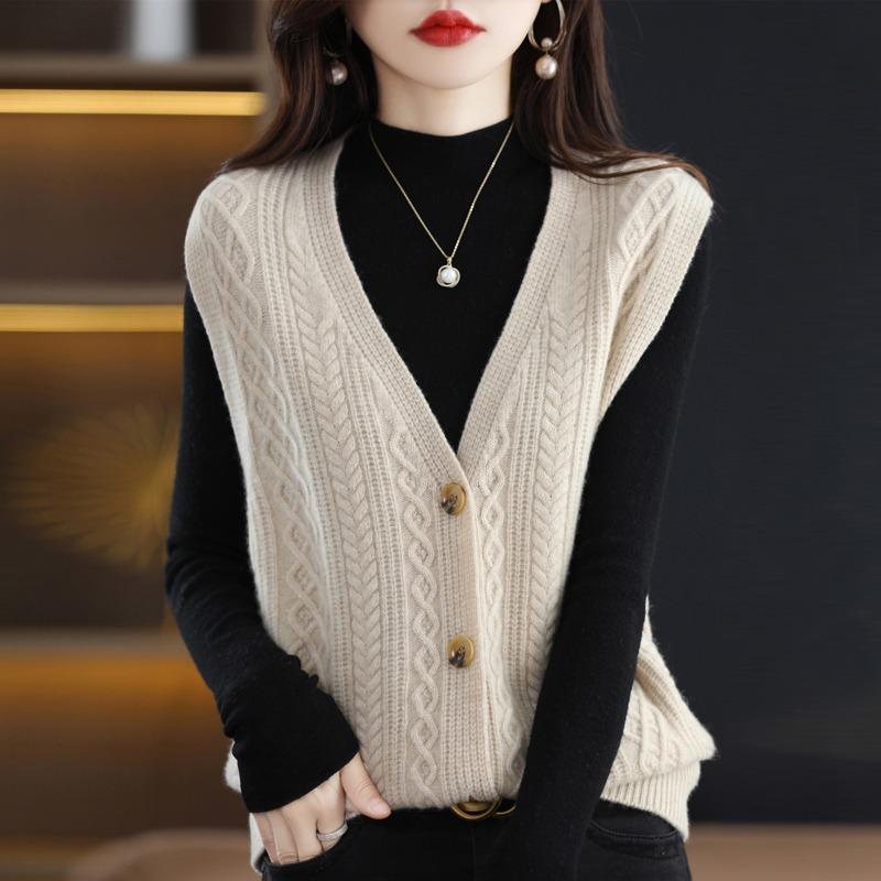 Spring/Autumn 2024 V-Neck Knitted Sweater Vest Cardigan for Women
