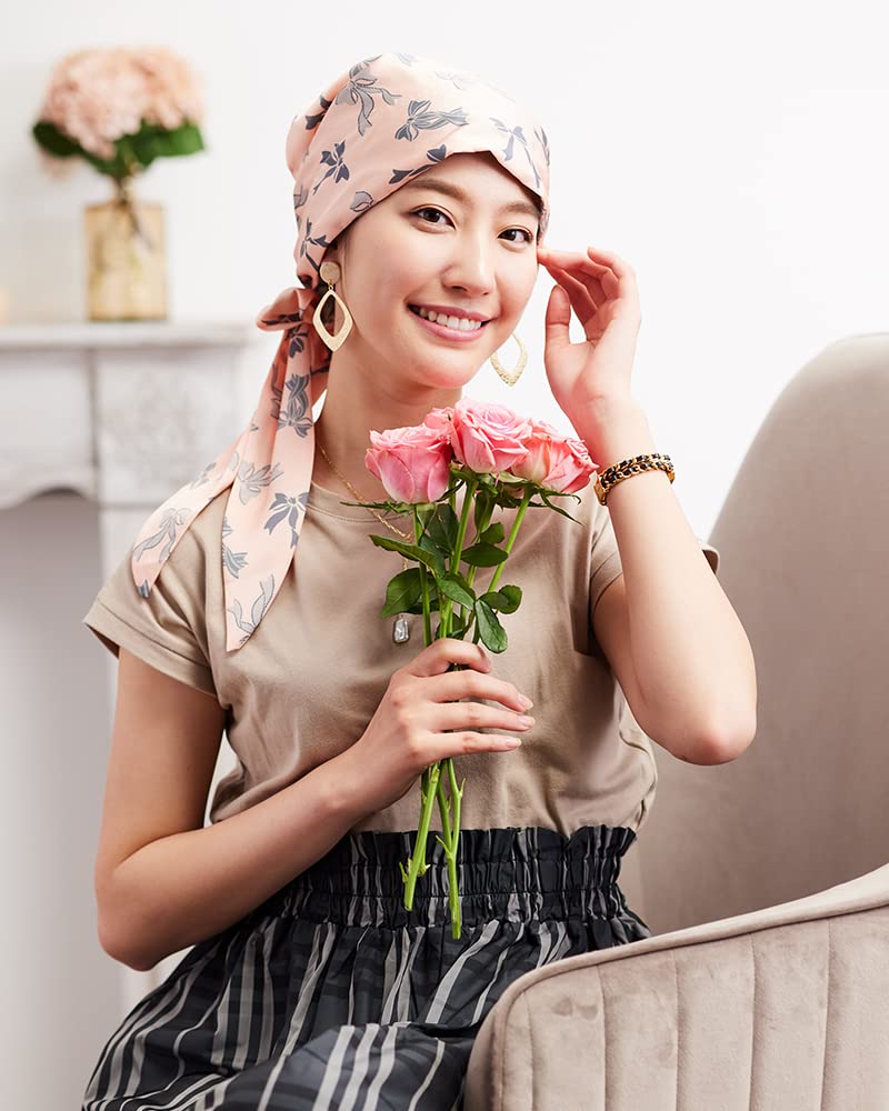 KISS MY LIFE Medical Drug Turban with Ribbon Pattern Women's Hat, Anti-Cancer Use, (Shell Pink) (kml100102a)