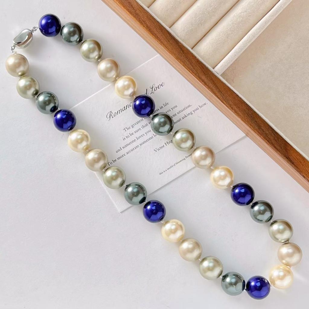14Mm Retro Large Grain Faux Crystal Pearl Collarbone Chain Necklace Sweater Chain