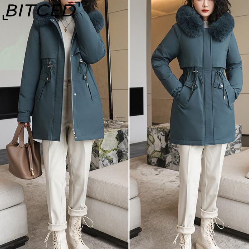 BITCED Winter Parka - Women's Relaxed-Fit Mid-Length Cotton Coat with Large Fur Collar