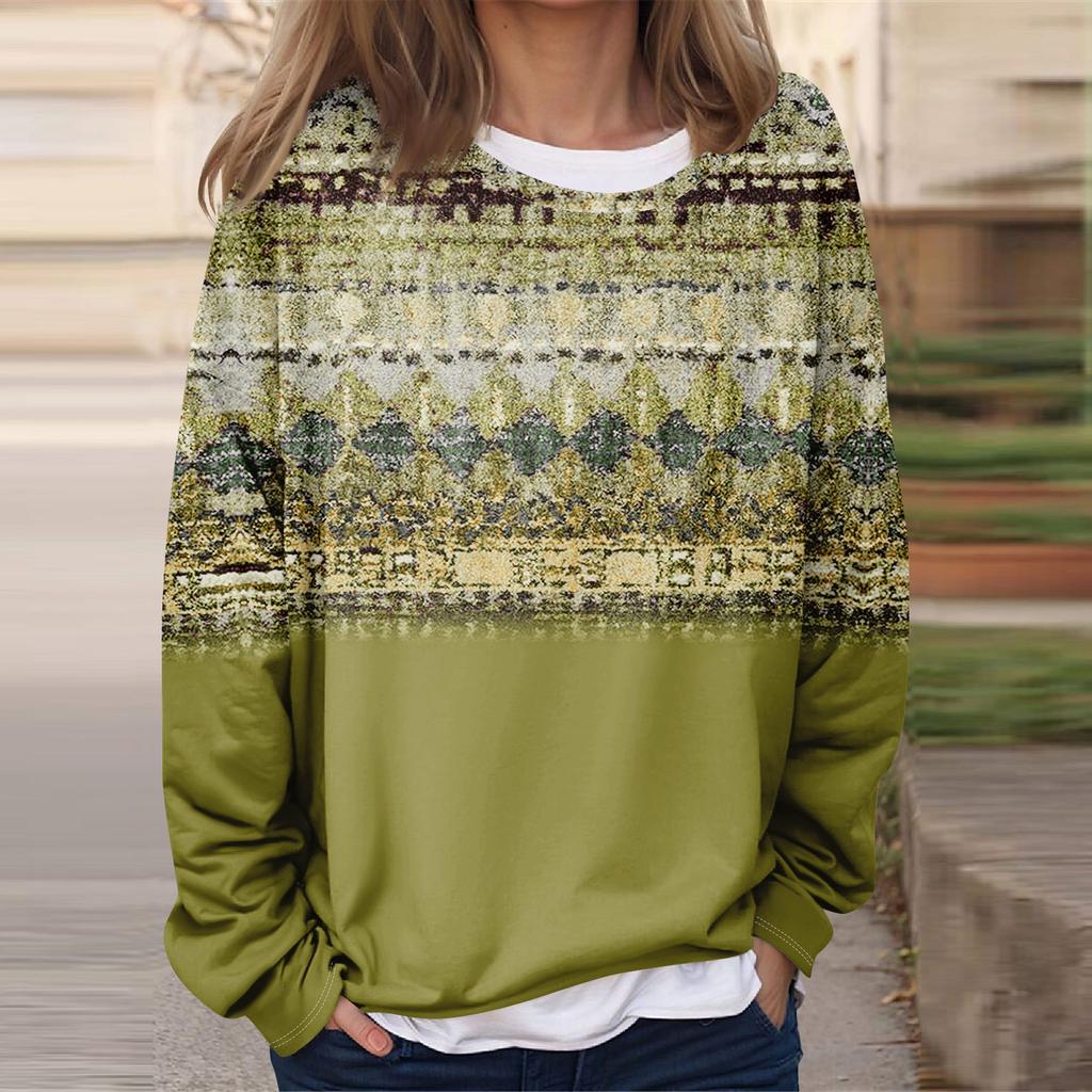 Women's Casual Fashion Vintage Printed Long Sleeve O-Neck Sweatshirt Layer Pullover Top