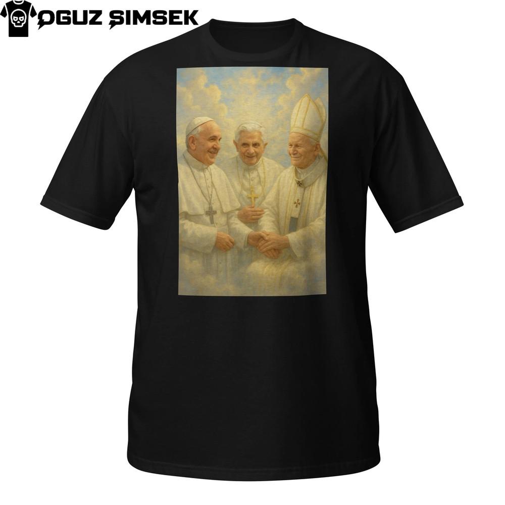 The Three Popes in Heaven T-Shirt | Spiritual Catholic Tribute Design