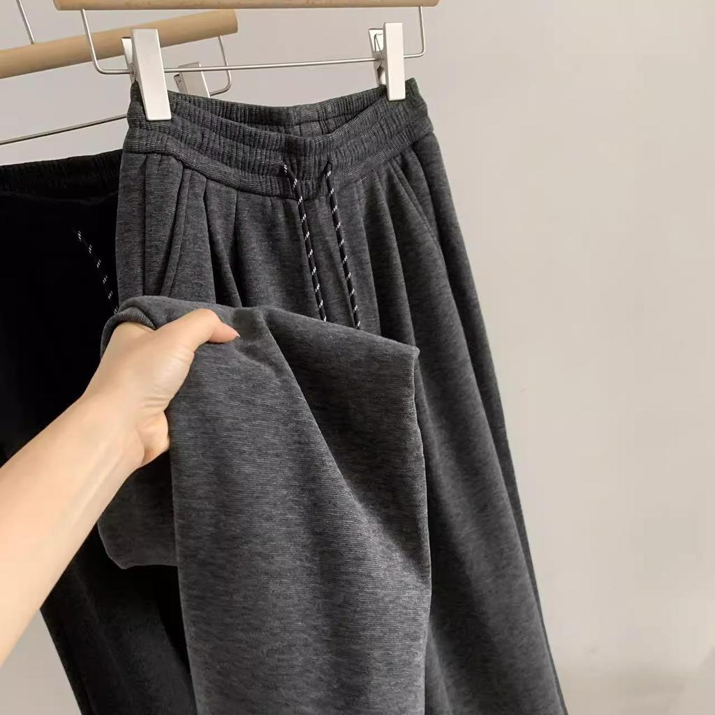 Petite Fleece-Lined Slimming Straight-Leg Pants for Women - Autumn/Winter Elastic Waist Casual Versatile Style