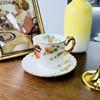 Керамическая чашка и блюдце с ярким узором птиц, позолоченная кофейная кружка, обеденный стол, кружки для молока, чашка для послеобеденного чая, чашка для фруктового сока