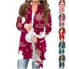 Женская мода, повседневный рождественский принт, кардиган средней длины, куртка, пальто