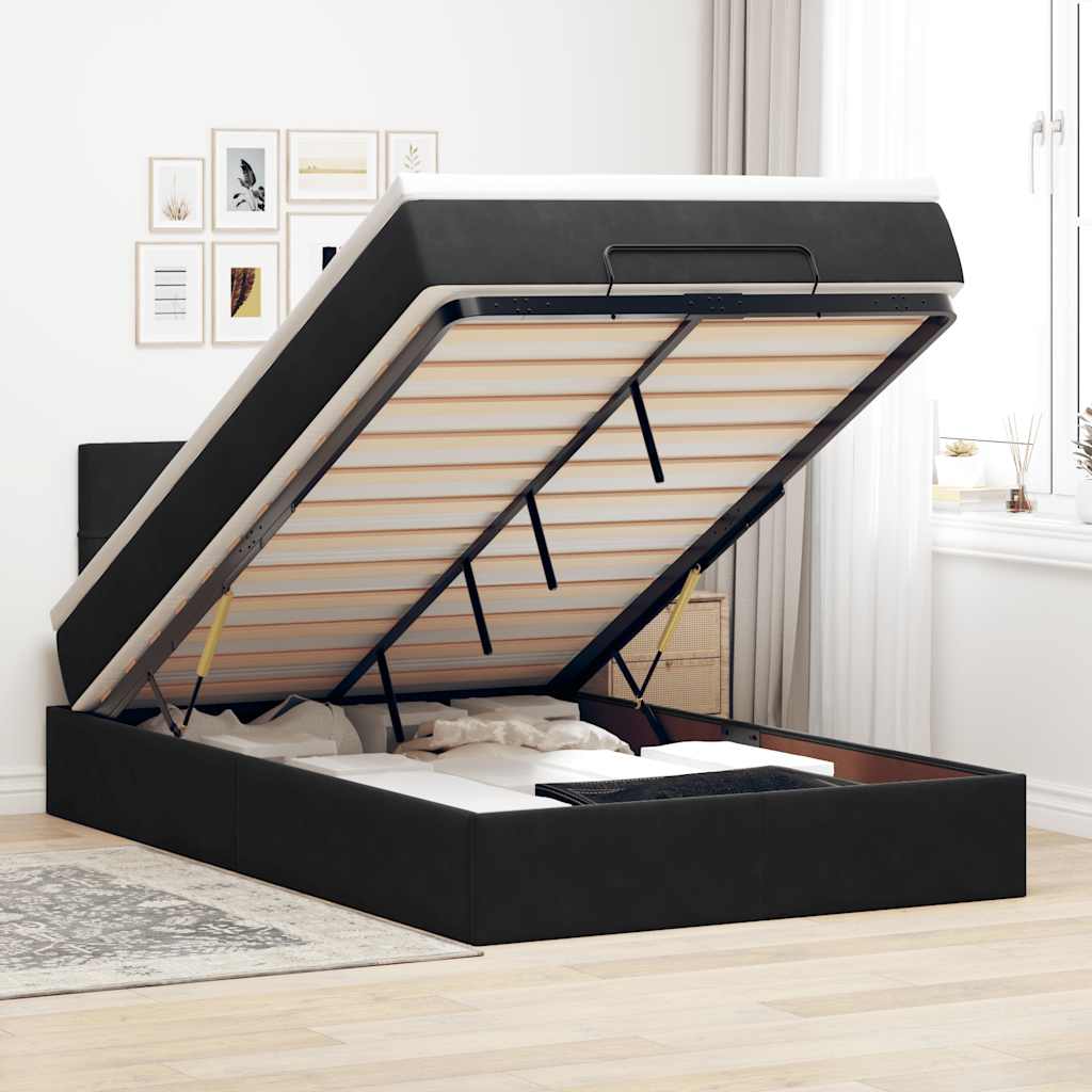 Ottoman Bed with Mattress Black 120 x 190 cm Velvet