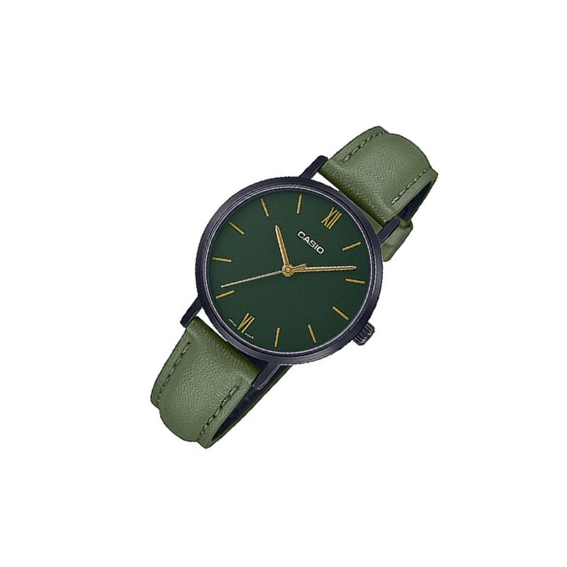 Casio Серия STANDARD Простая Модная Водонепроницаемые Кварцевый Механизм Кожаный Ремешок Японские и Корейские Часы Женские Часы Зеленый Циферблат LTP-VT02BL-3A
