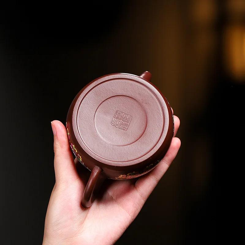 Горшок из фиолетовой глины Исин, необработанная руда, пурпурная киноварь, горшок для колодца, расписанный вручную золотом, чайник в китайском стиле, 190 мл