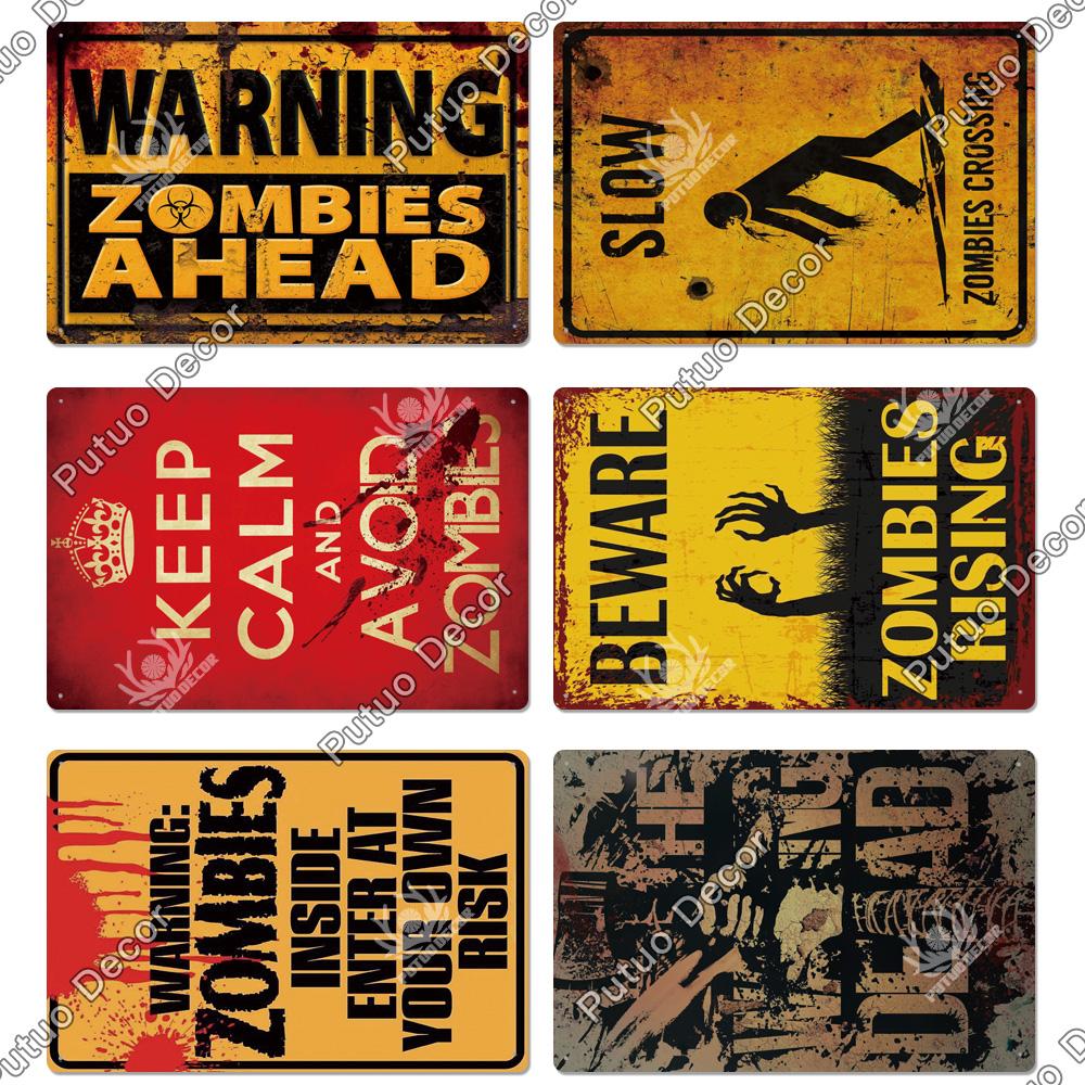 Mfoever Tin Decor Zombie Vintage Tin Sign Plaque Metal Plate Retro Posters Wall Decor for Bar Pub Club Man Cave Art Painting