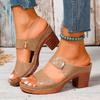 Fashion Thick-soled Open Toe New Mid-heel High Heel Comfortable and Versatile Sandals for Ladies Simple Casual Beach Sandals for Women