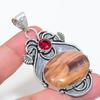 Natural Red Snakeskin, Garnet 925 Sterling Silver Jewelry Pendant 2.52" g2I08