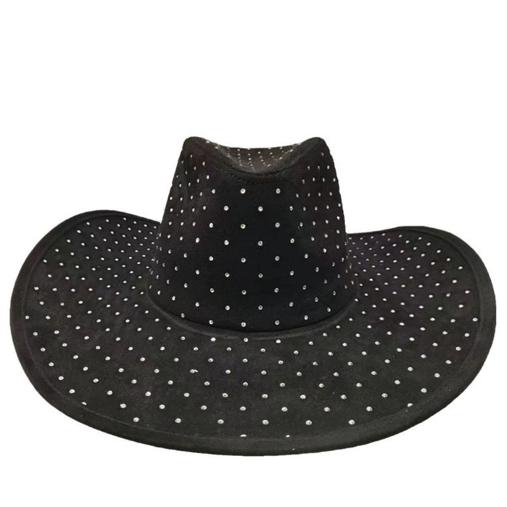 Glitter Finish Western Cowboy Hat Rhinestone Decor Stage Performance Hat Panama Cowboy Hat  Holiday