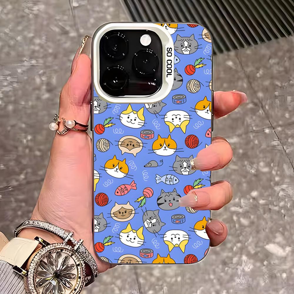 Милый мультяшный чехол для телефона с кошками и собаками для iPhone 17 Pro Max 16 15 14 13 11 12 Mini Xs Xr 8 Plus Se Цвет Серебристый Чехол