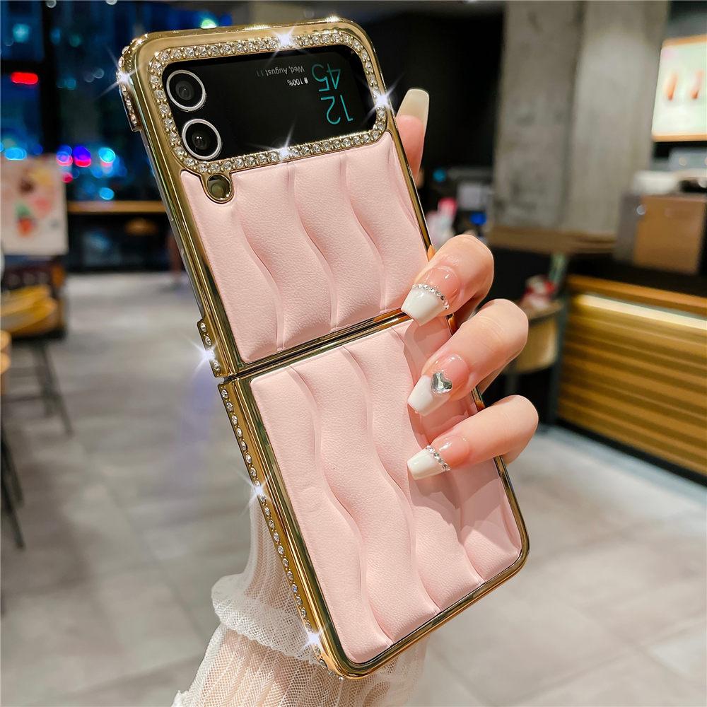 Роскошный чехол из кожи с бриллиантами и золотым покрытием для Samsung Z Flip 6 Flip 5 Flip 4 3 Противоударный чехол-книжка для телефона Coque