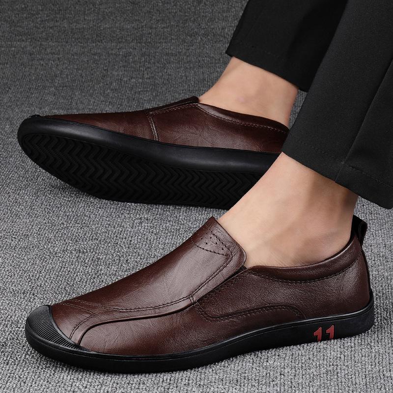 Осенние кожаные туфли в стиле business casual, мягкая подошва, мокасины, ленивые