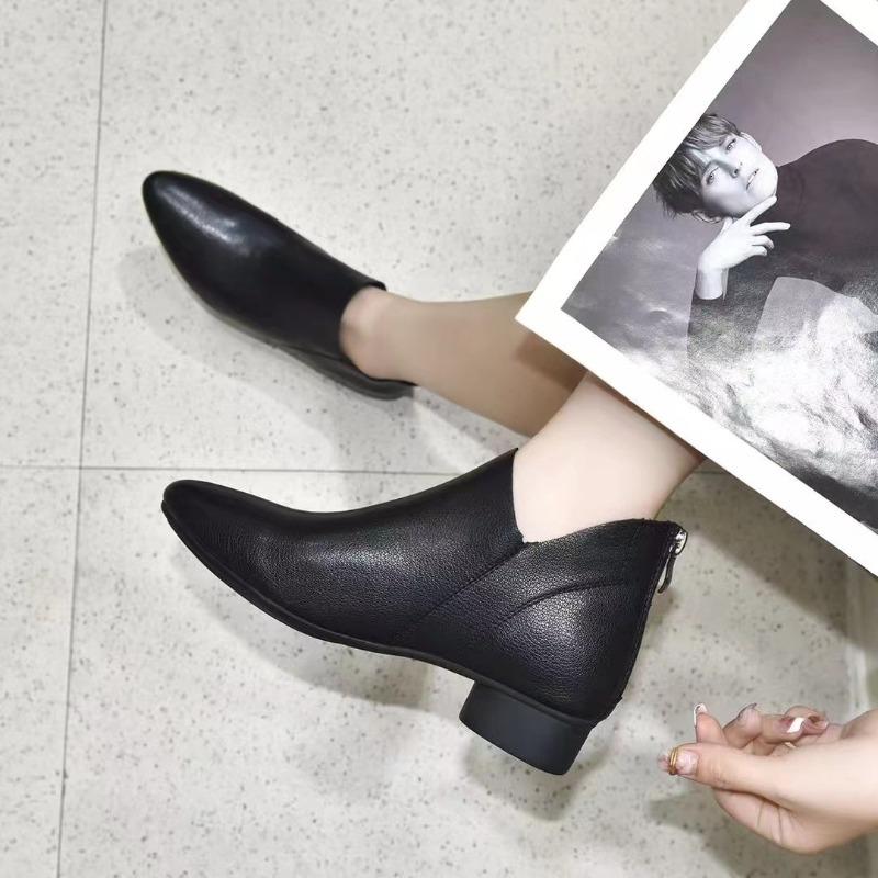 Fashion 2024 Hot Sale Women's Shoes Ankle Women's Boots Retro Modern Boots Women Pointed Toe Back Zip Low Heel Shoes Female Zapatos
