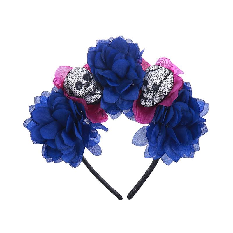 Хэллоуин Заколка для головы Нежить Праздничный головной убор Черный и красный Имитация цветов Череп Вечеринка Повязка на голову