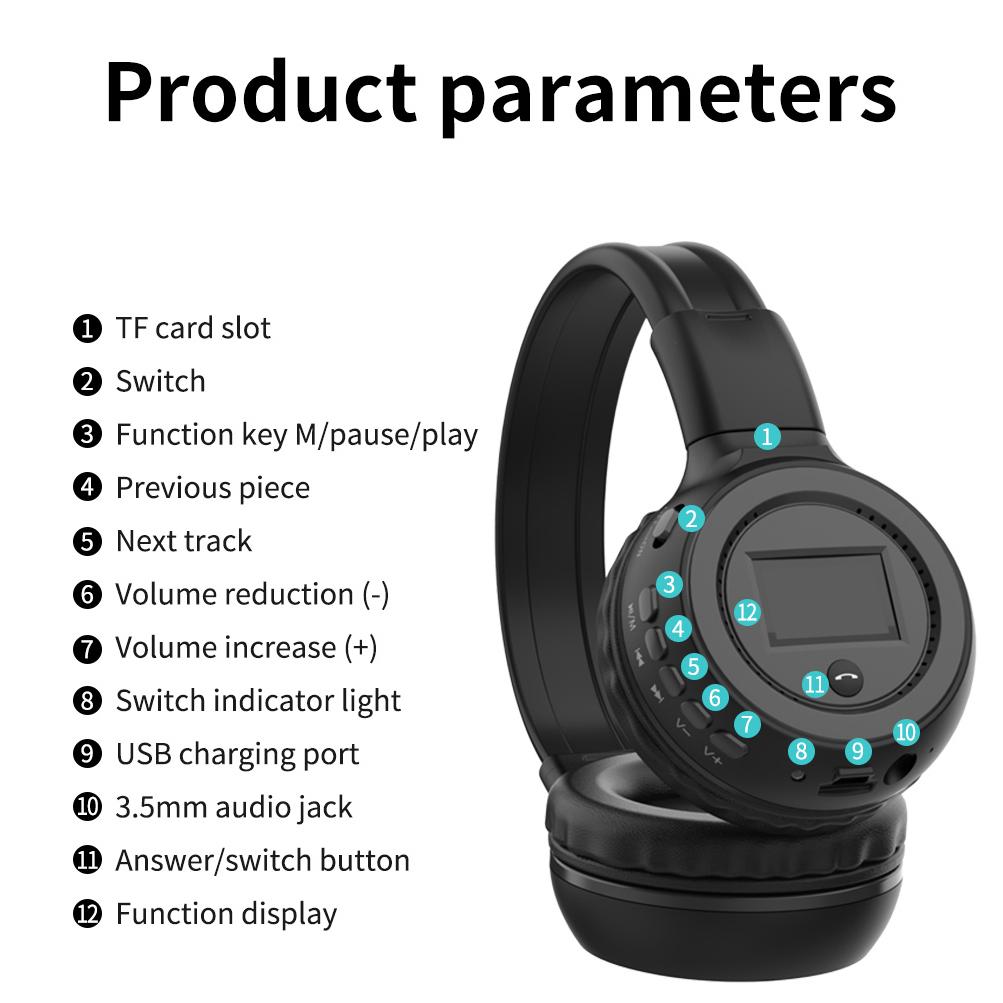 B570 Bluetooth-наушники, складные беспроводные стереонаушники HIFI с ЖК-дисплеем, гарнитура с FM-радио и слотом для карт памяти Micro-SD