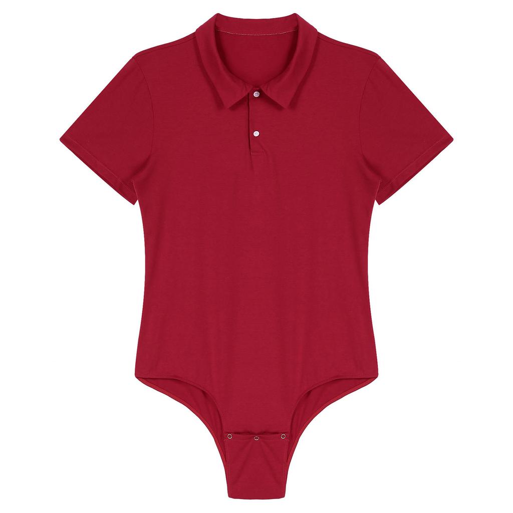 Mens Turn-down Collar Crotch Shirt Bodysuit Romper Tops T-shirt Plus Size