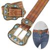 PU Leather Floral Engraved Leather Belt Cowgirl Cowboy Country Belts  for Jeans Pant
